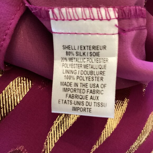 Milly  New York Dress Size 8 Purple &‎ Gold Metallic Silk Blend W/ Bow Accent - Picture 3 of 9